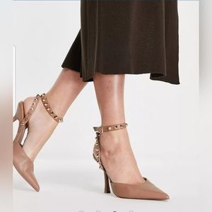 NWT ASOS Pearson Adjustable Ankle Studded Strap Beige Heels UK Size 9 US Size 11